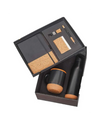 Corporate Combo Gift Set - 6-in-1 With Flask, Coffee Mug, Card Holder, Keychain, Diary, Pen (Wood/Bamboo, Black)
